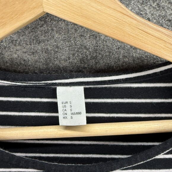 Unbranded Dress Women S Small Black Striped Shift Midi Short Sleeve Cotton - Picture 3 of 7